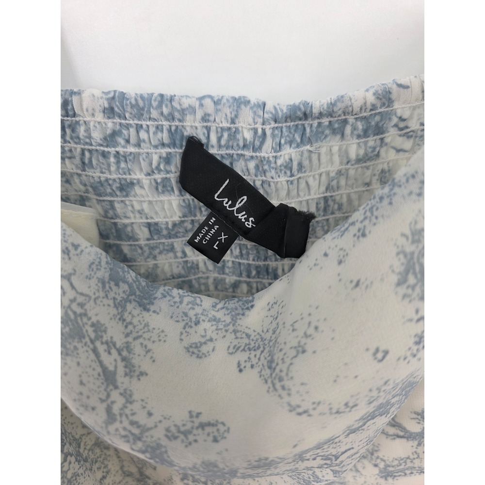 Lulus Summer Invite White and Blue Toile Tie-Strap Tiered Midi Dress Size XL - Picture 7 of 8